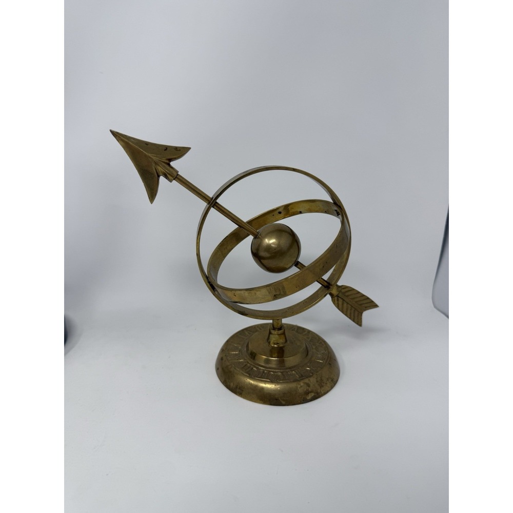 Vintage Solid Brass Armillary Sphere Desk Decor with Roman Numeral Base
